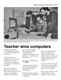 Thumbnail of 1984 newspaper article titled 'Teacher wins computers'